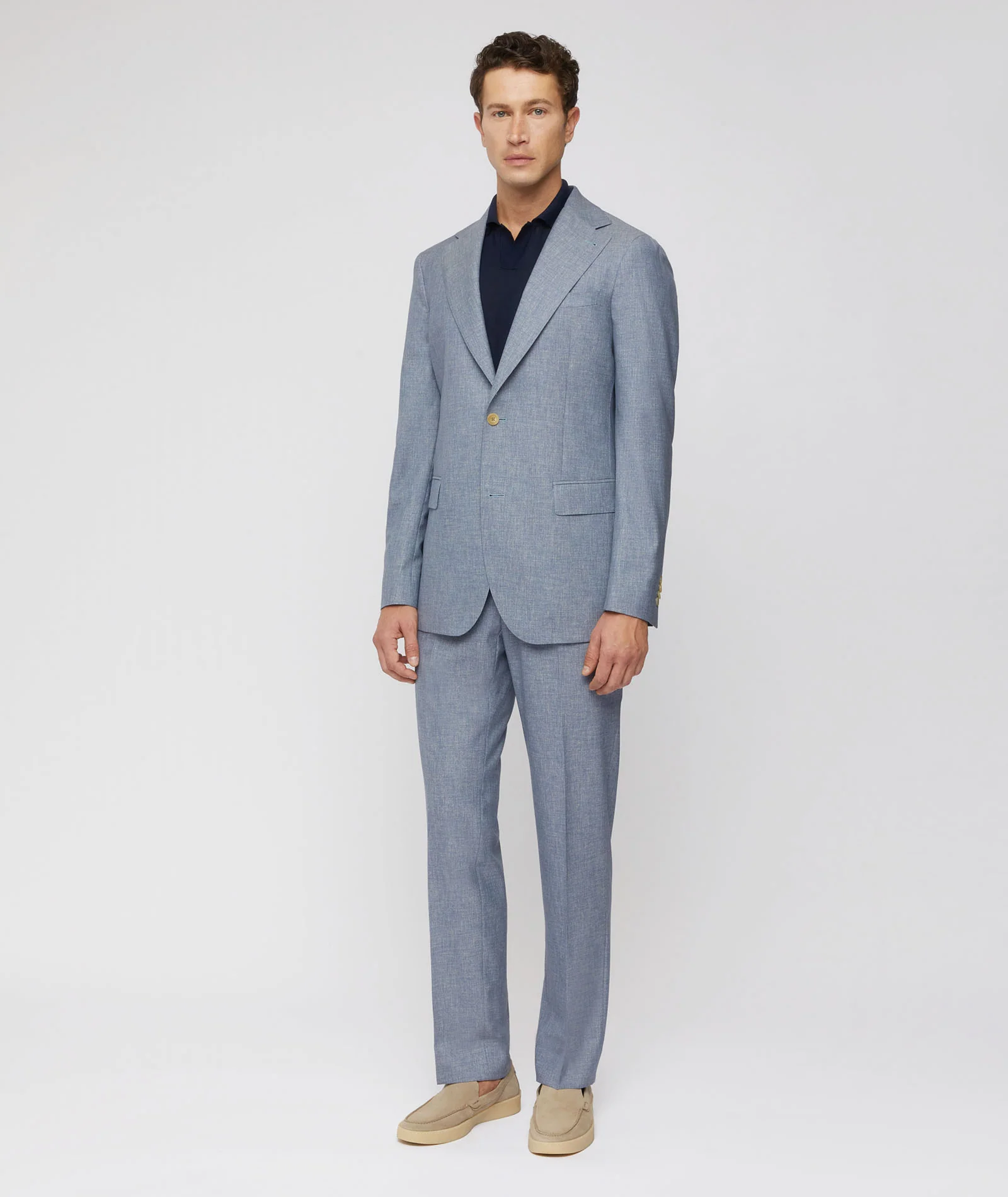 Abito in twill di lana azzurro effetto graffiato