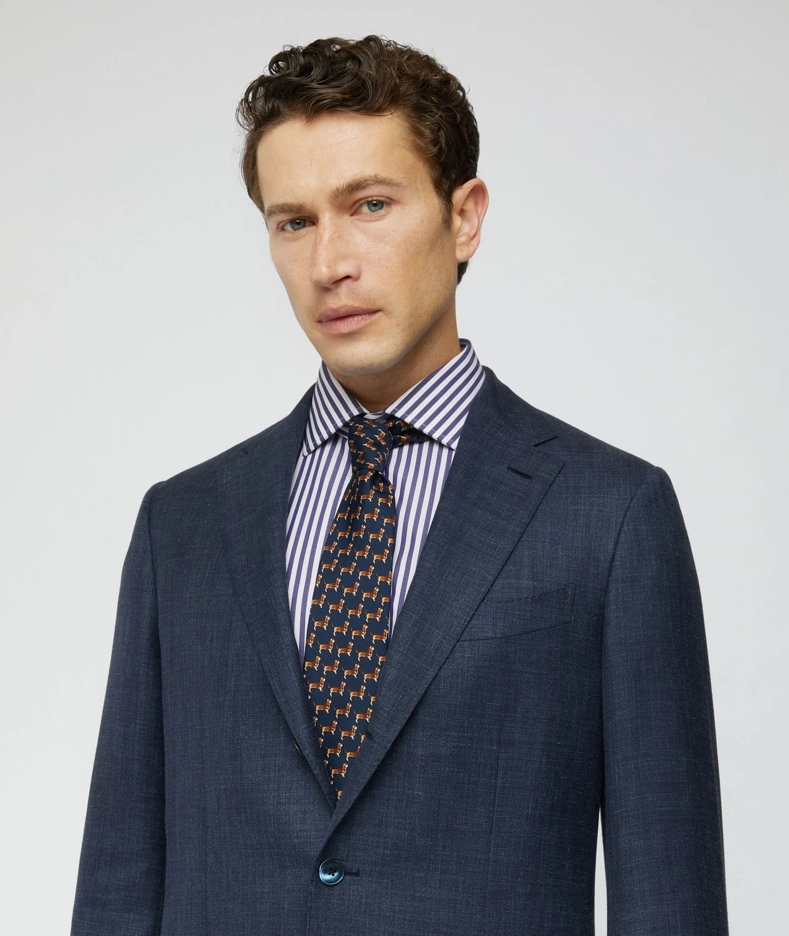 Abito Signature in twill di cashmere-seta-lino blu denim - Image 2