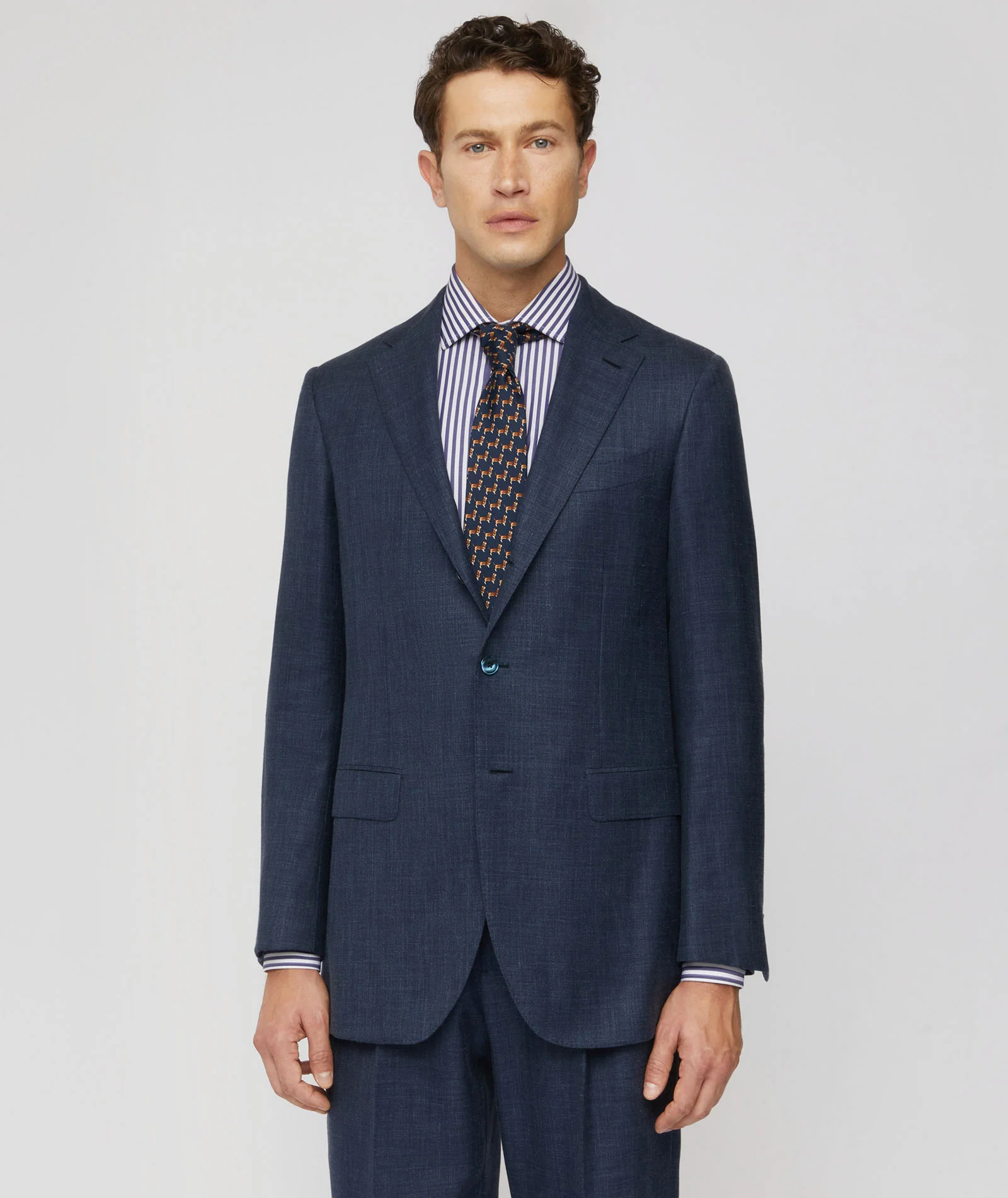 Abito Signature in twill di cashmere-seta-lino blu denim - Image 3