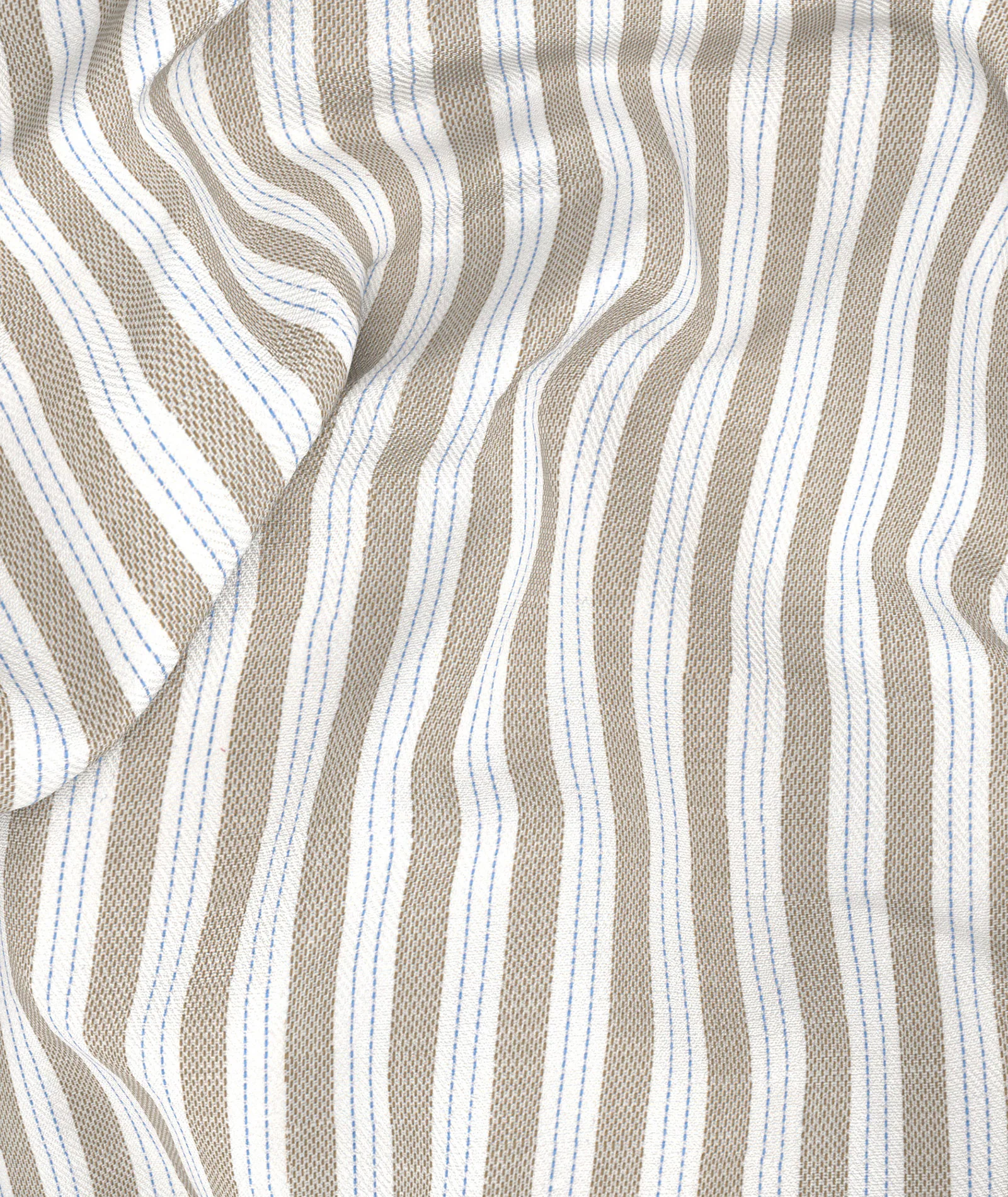 Camicia in cotone-lino rigata bianca e beige - Image 6