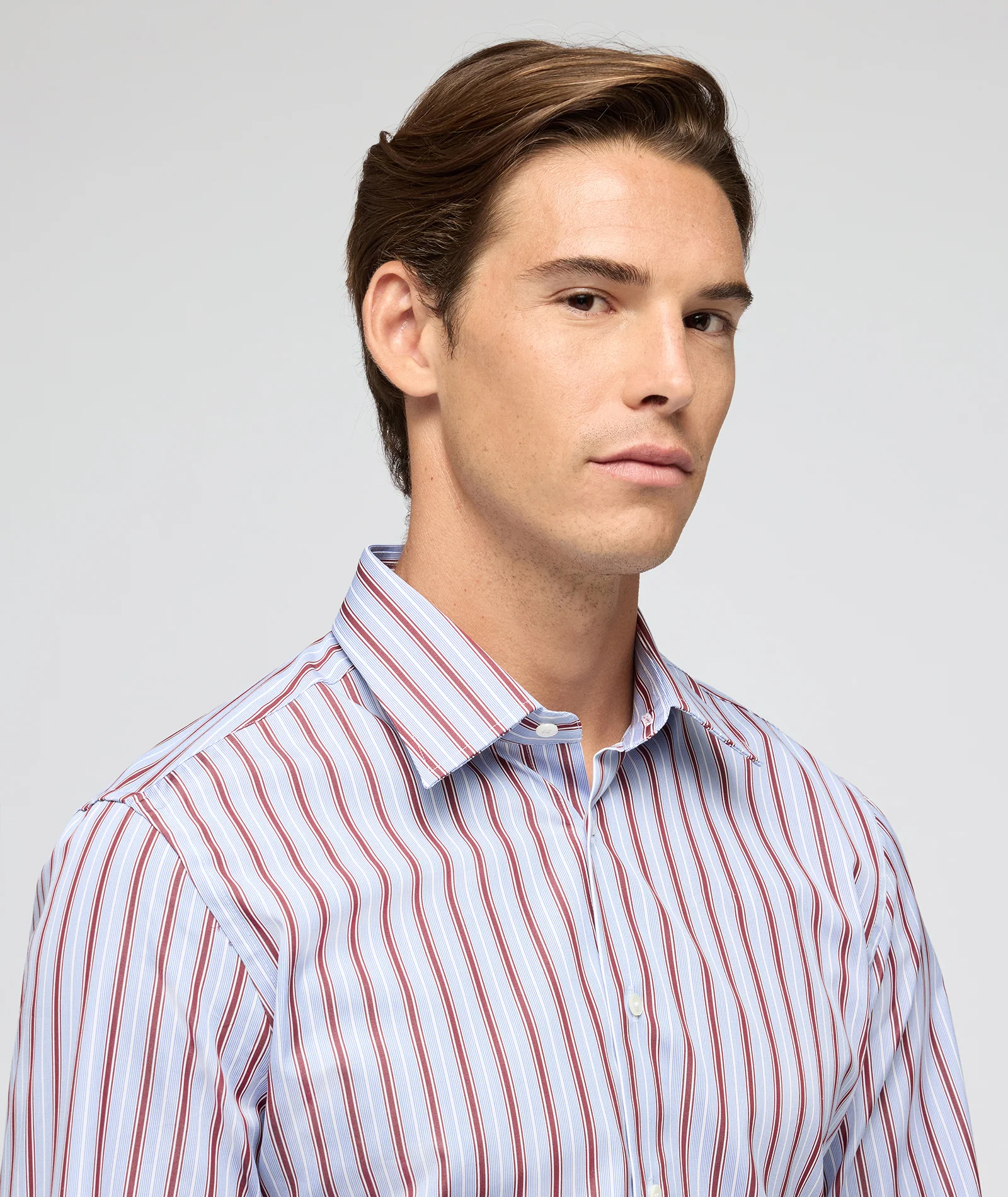 Camicia in cotone rigata azzurro e bordeaux - Image 2