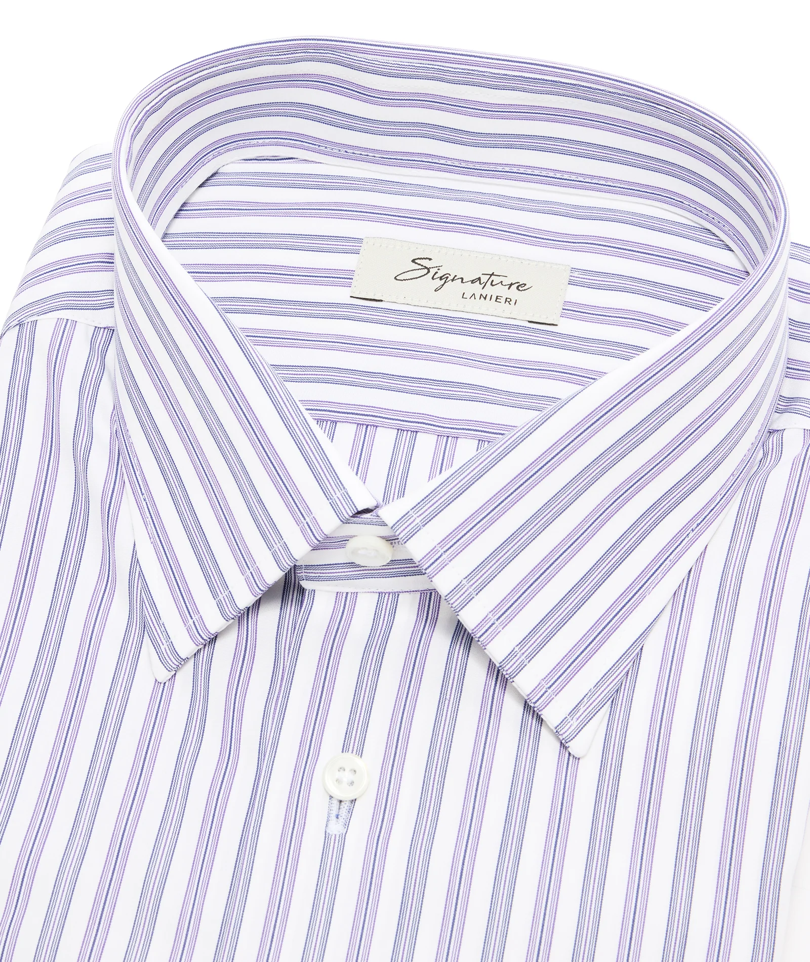 Camicia in cotone rigata azzurro e viola - Image 4