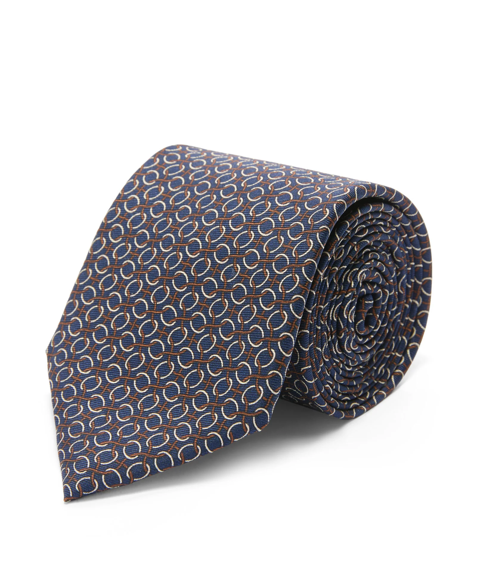 Cravatta in seta con stampa catene blu