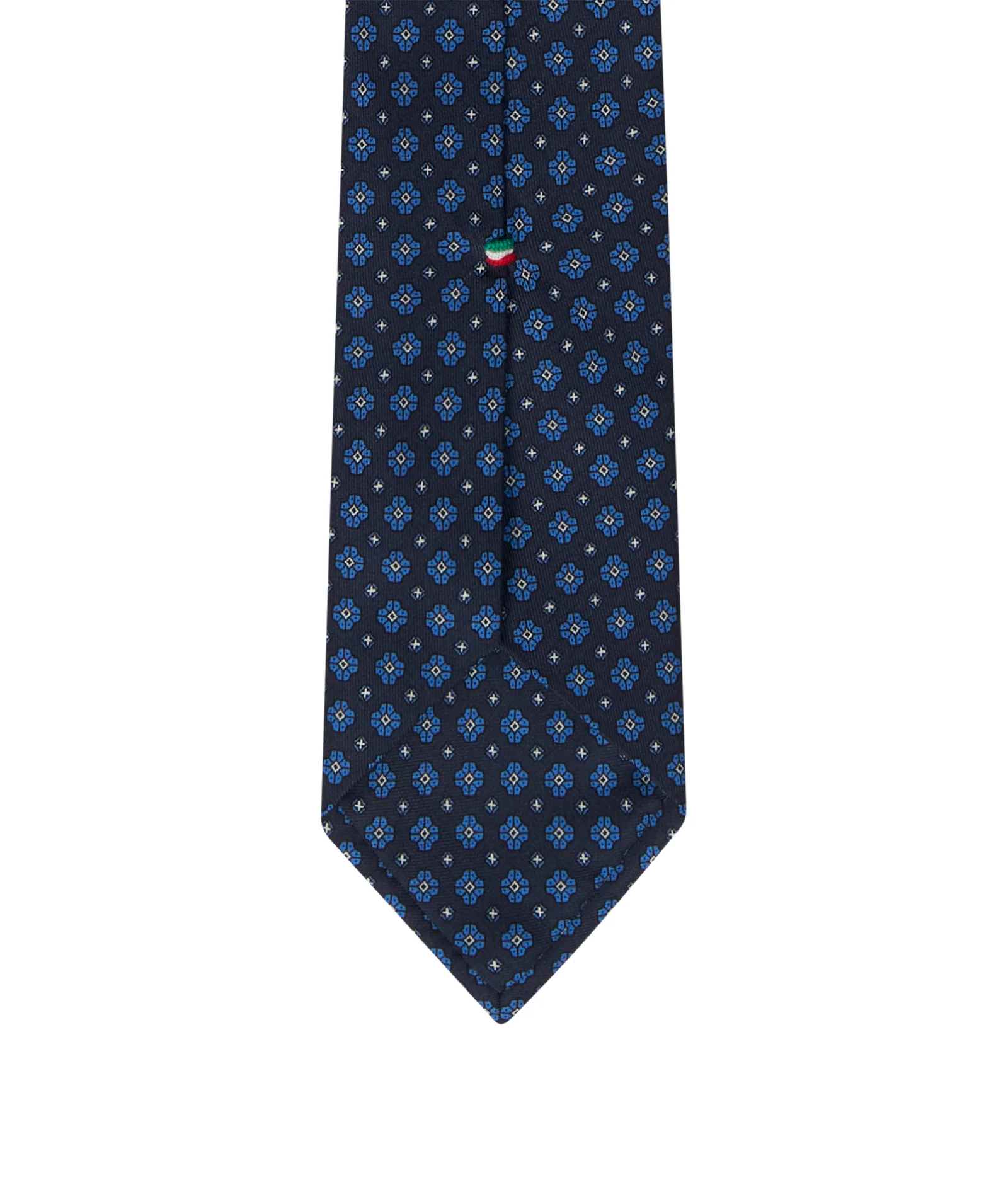 Cravatta in seta fantasia medaglioni blu e azzurro - Image 3