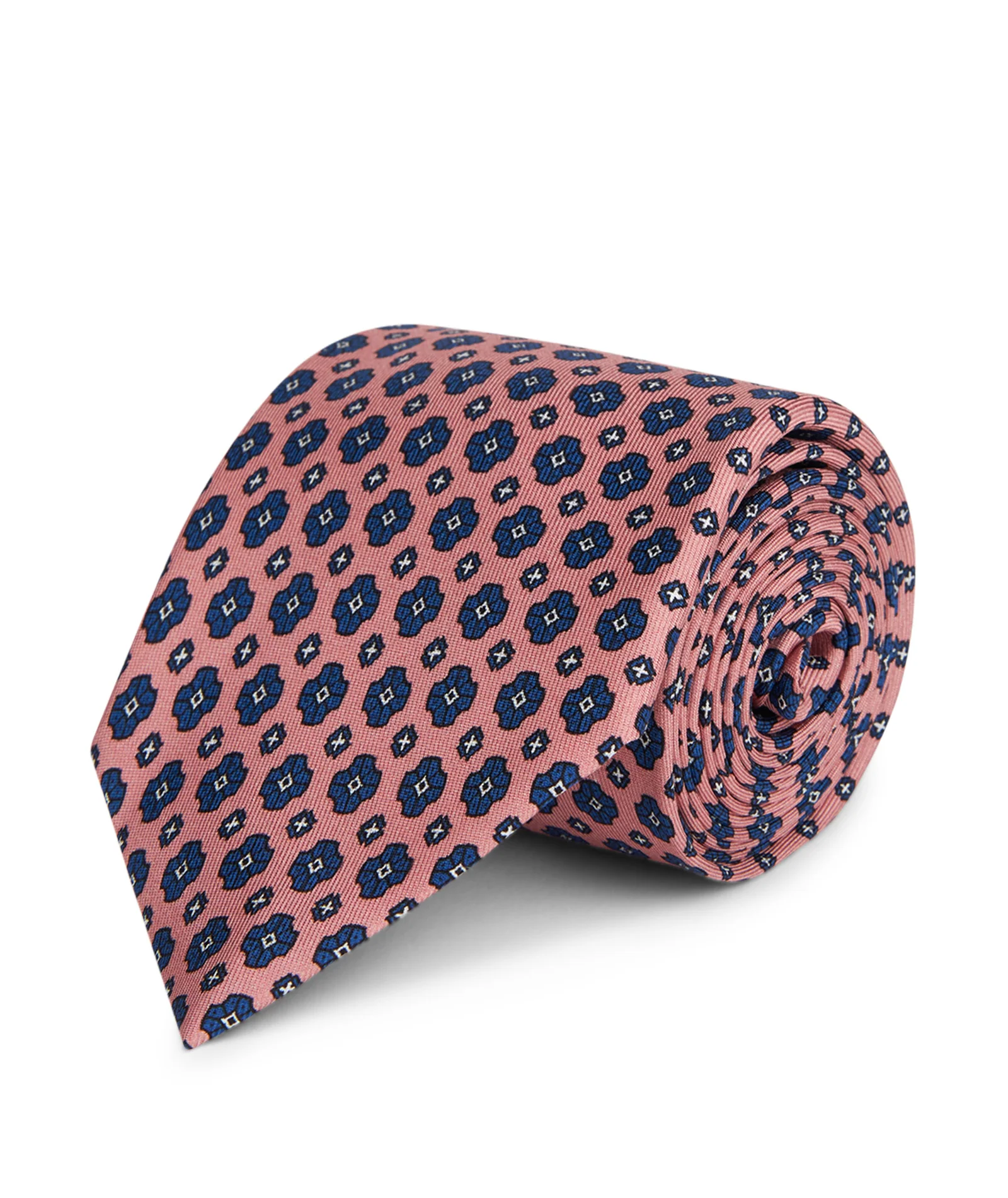 Cravatta in seta fantasia medaglioni blu e rosa
