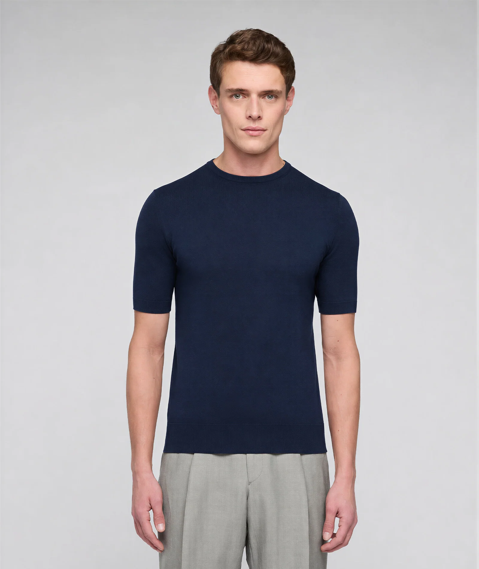 Maglia girocollo in cotone maniche corte blu