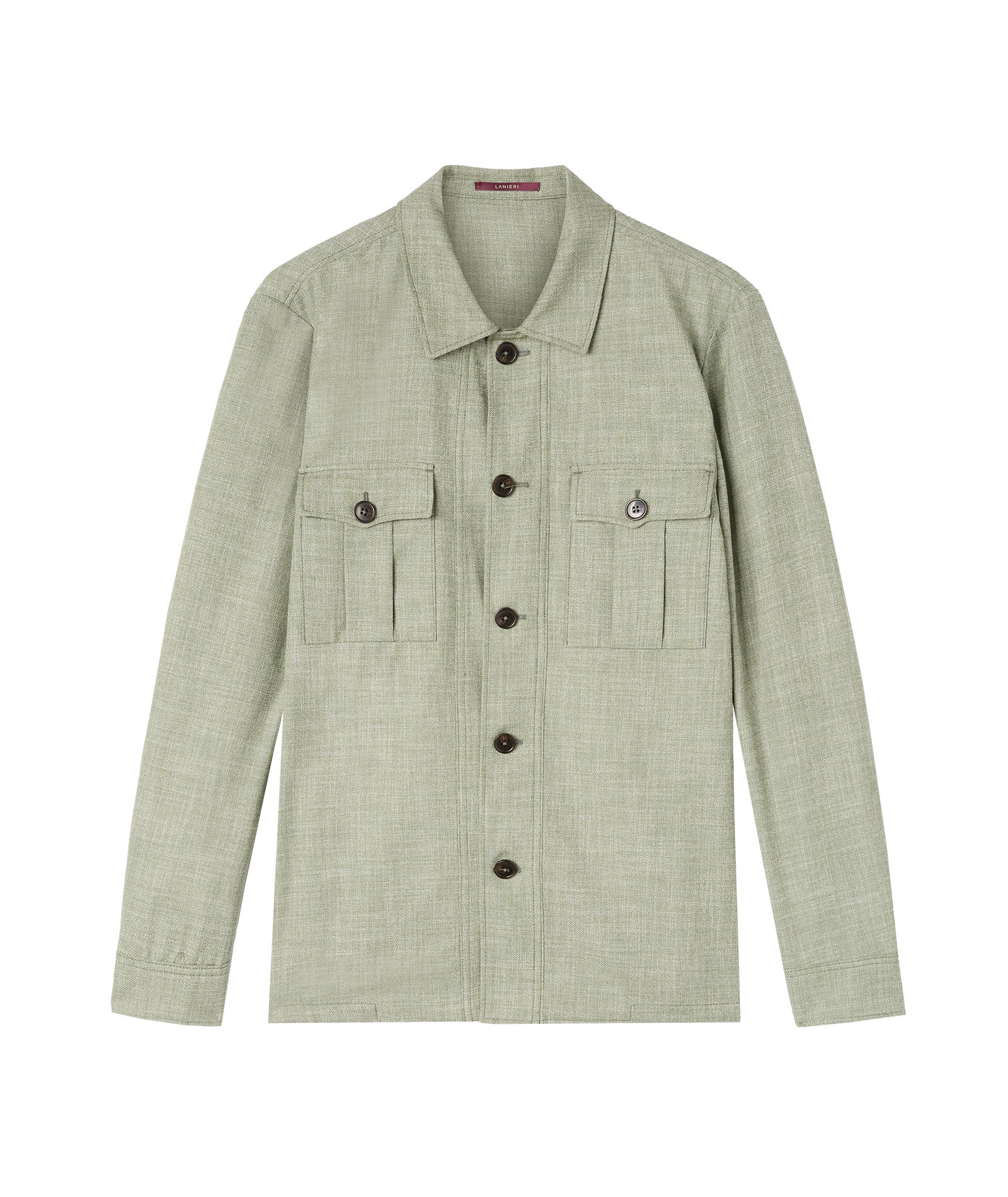 Overshirt in cotone lana verde mélange - Image 3