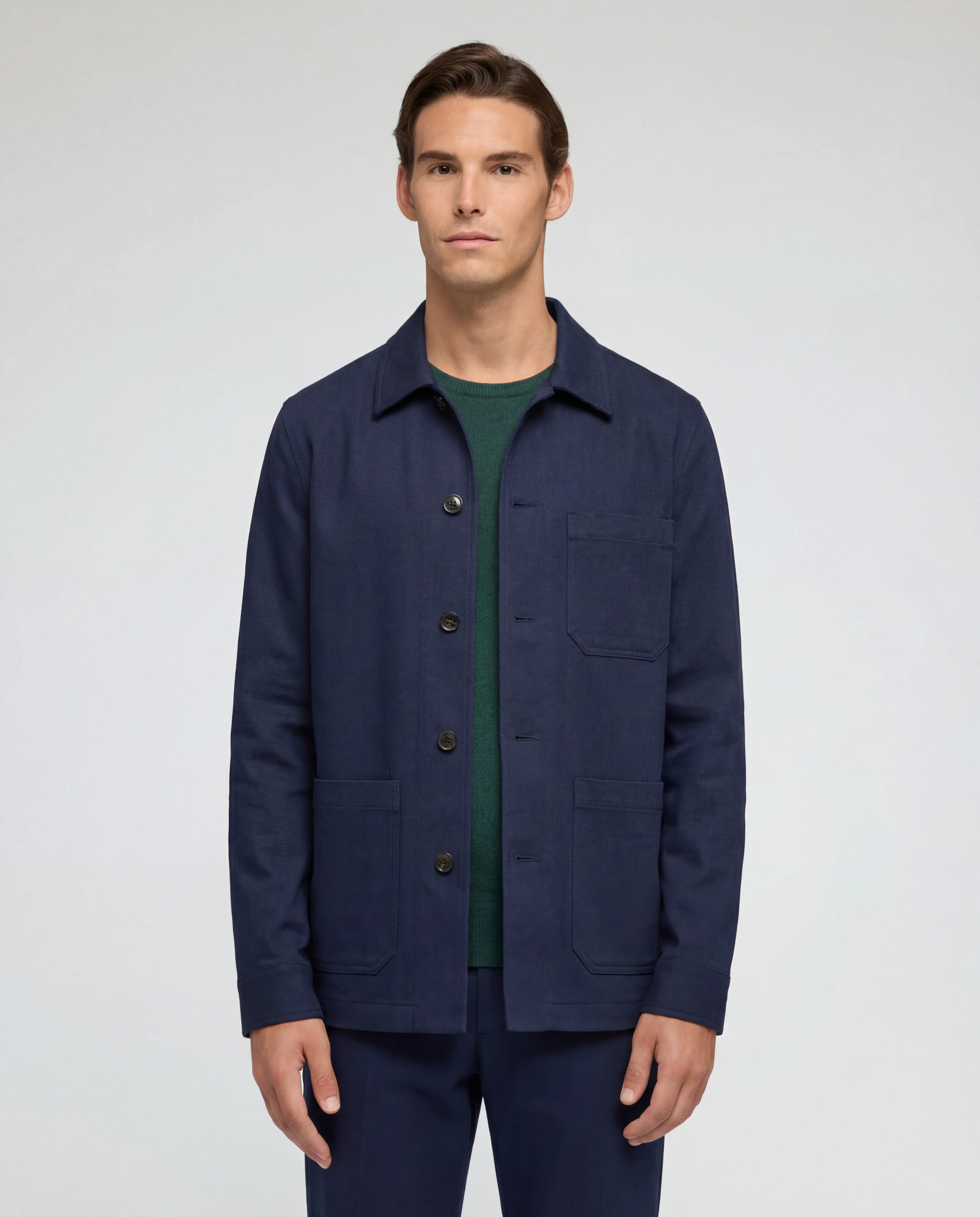 Overshirt in twill di cotone stretch blu navy