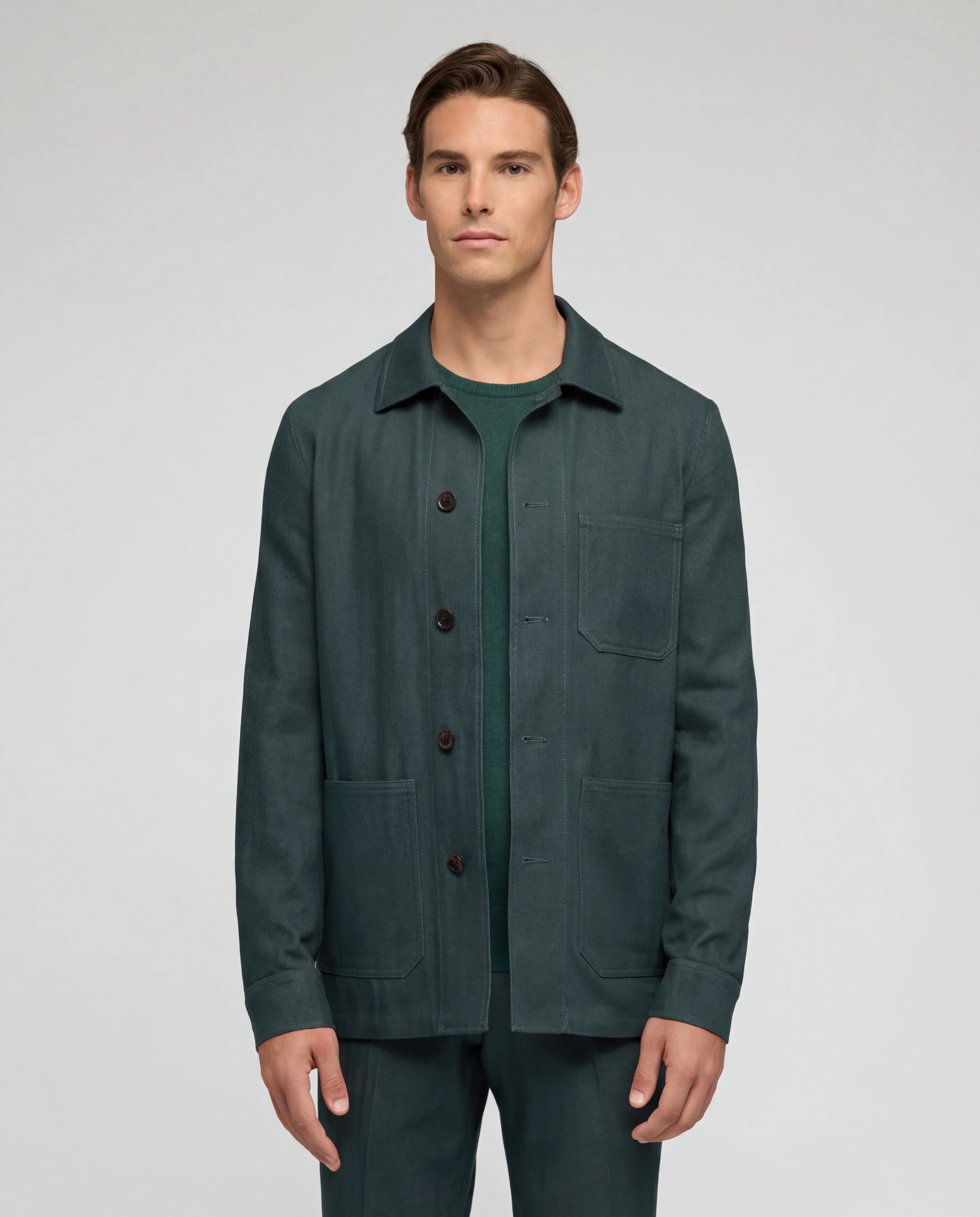 Overshirt in twill di cotone stretch verde bosco