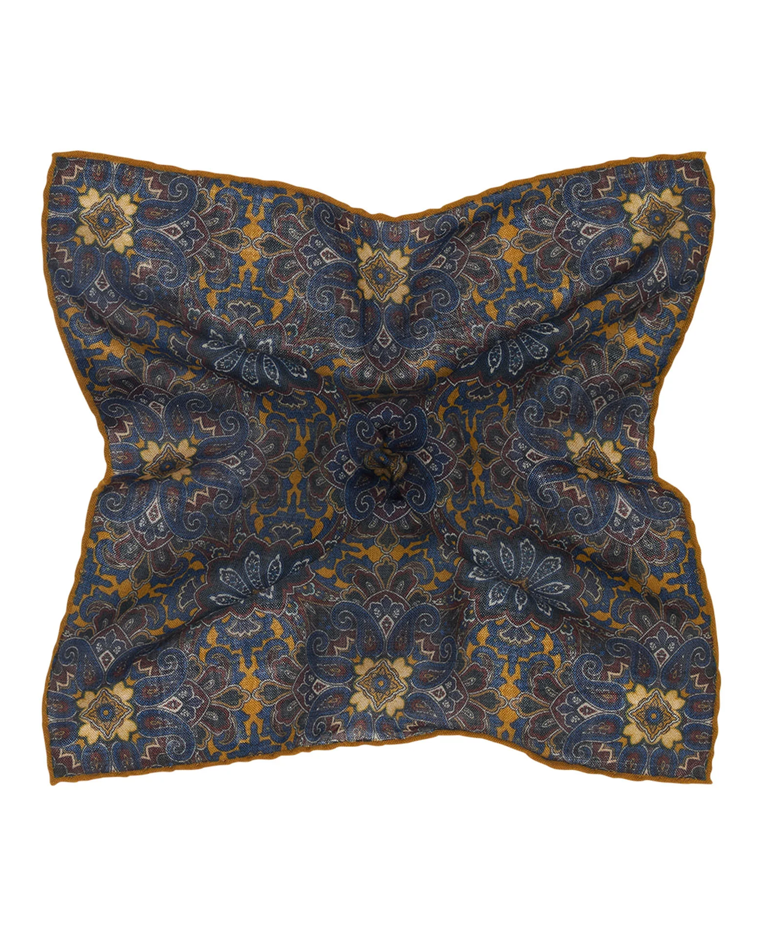 Pochette in lana con stampa paisley marrone e blu