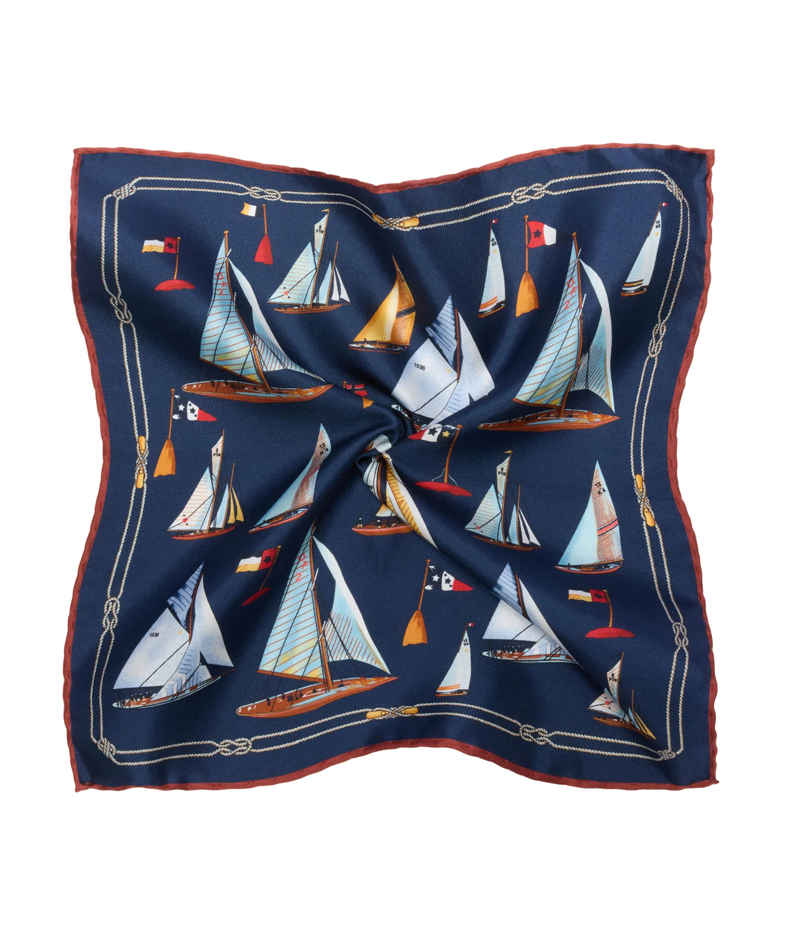 Pochette in twill di seta tema barca blu